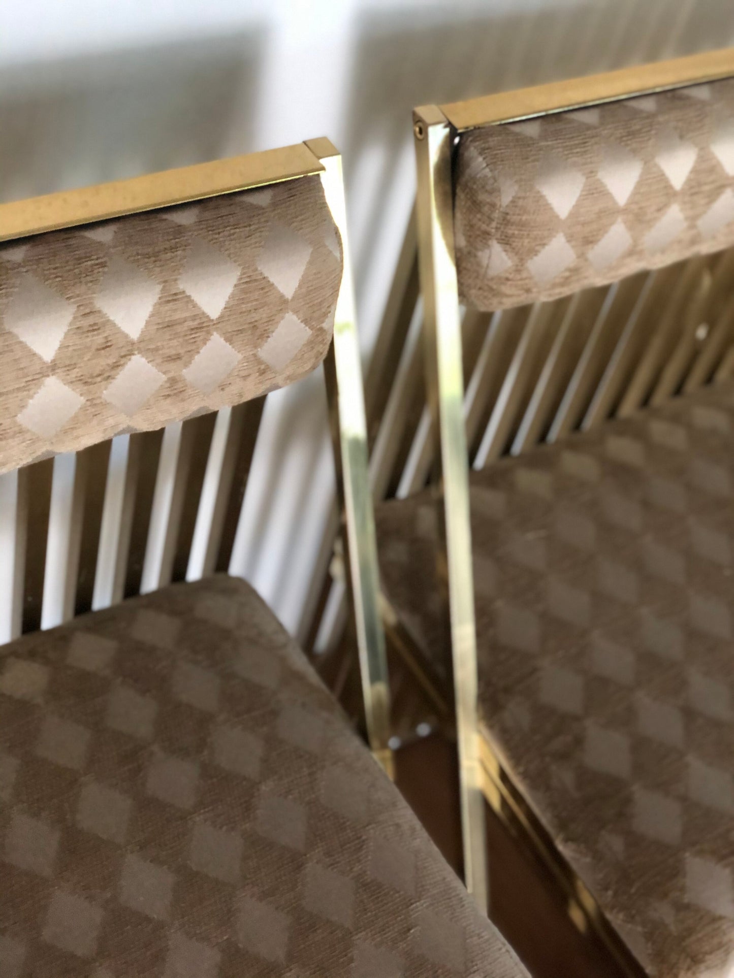 SET OF 4 1970s/1980s SLAT BACK BRASS DINING or OCCASIONAL CHAIRS
