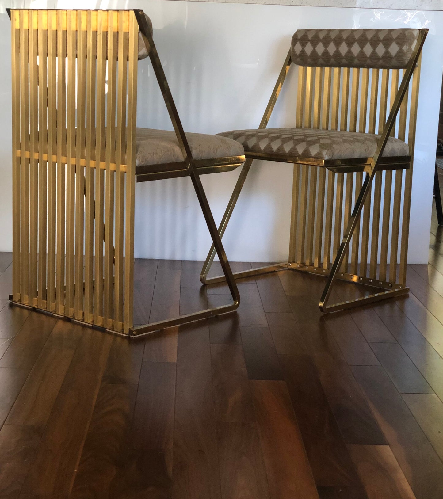 SET OF 4 1970s/1980s SLAT BACK BRASS DINING or OCCASIONAL CHAIRS