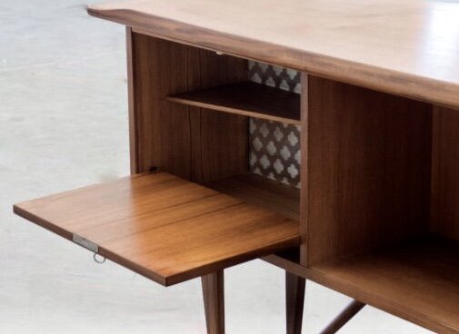PETER LOVIG TEAK BOOMERANG DESK W/ BOOK SHELF