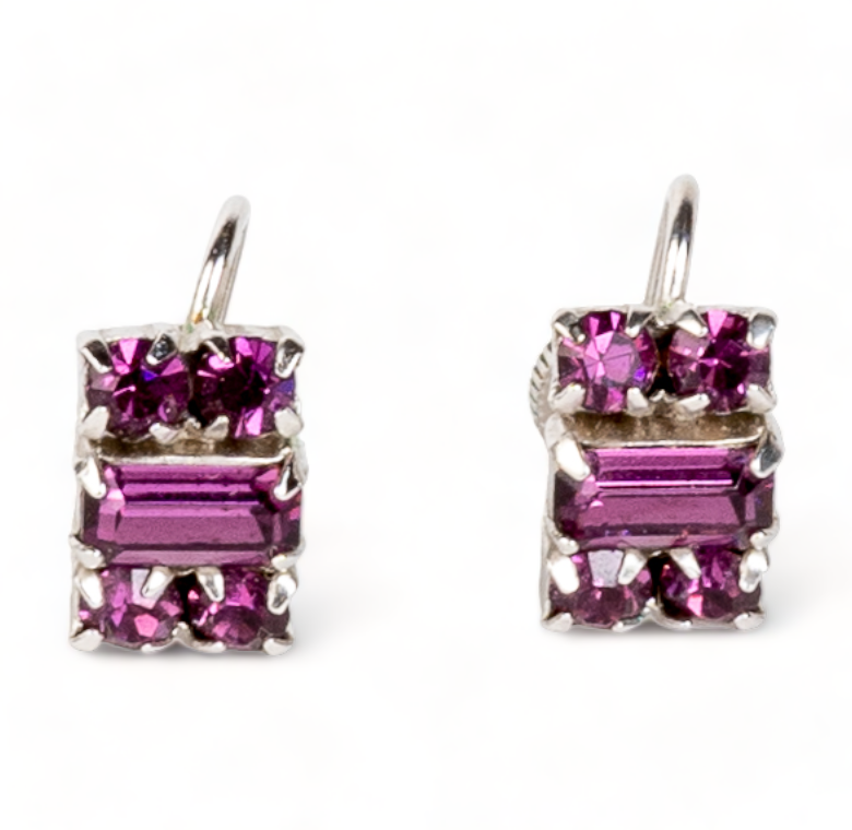 SIGNED SHERMAN AMETHYST COLORED SWAROVSKI CRYSTAL RHINESTONE SCREW BACK EARRINGS