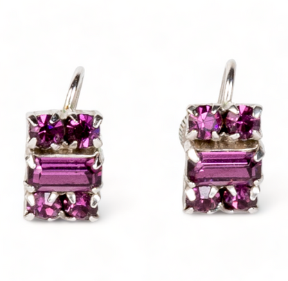 SIGNED SHERMAN AMETHYST COLORED SWAROVSKI CRYSTAL RHINESTONE SCREW BACK EARRINGS