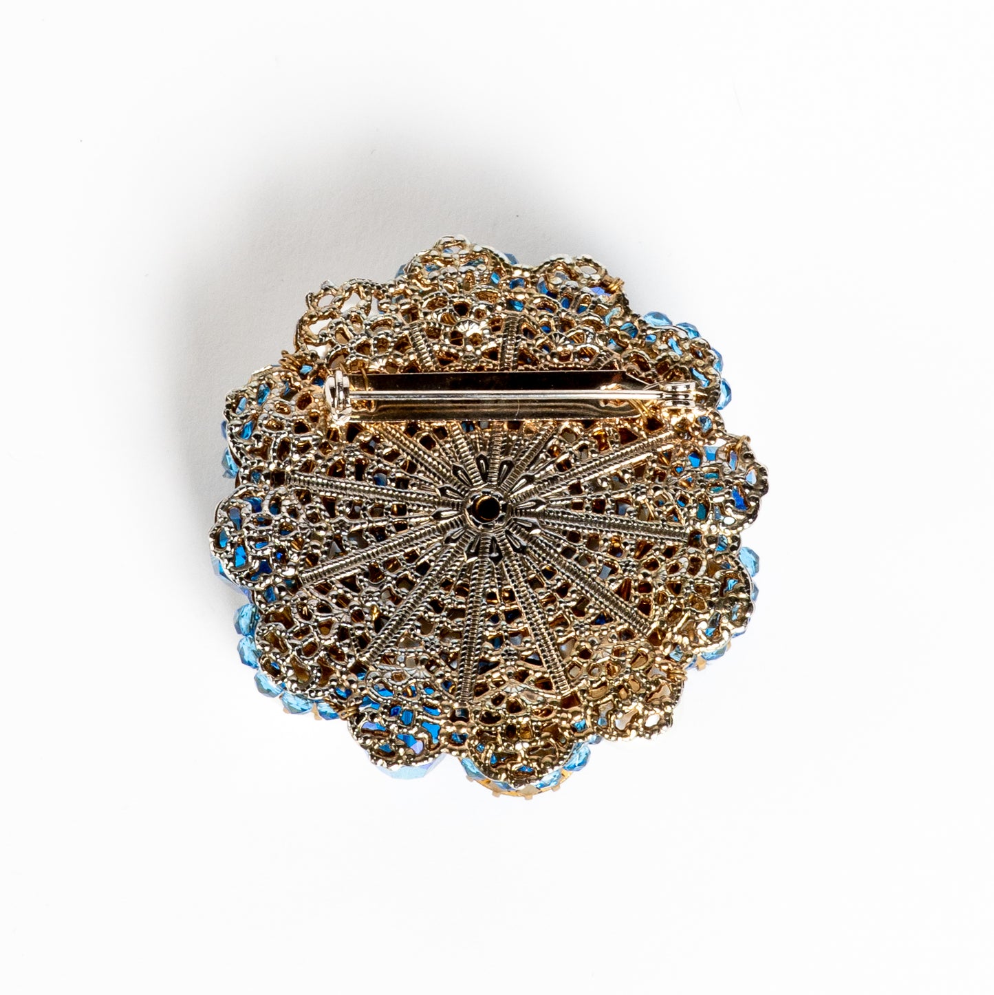 MIRIAM HASKELL STYLE BROOCH WIRED PEARL & GLASS RHINESTONES BRILLIANT BLUE PIN