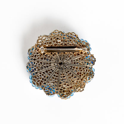 MIRIAM HASKELL STYLE BROOCH WIRED PEARL & GLASS RHINESTONES BRILLIANT BLUE PIN