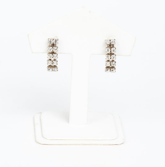 SIGNED SHERMAN CLEAR CRYSTAL RHINESTONE DANGLE SCREW BACK CHANDELIER EARRINGS