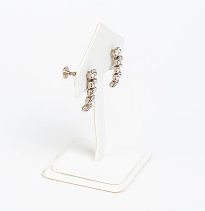 SIGNED SHERMAN CLEAR CRYSTAL RHINESTONE DANGLE SCREW BACK CHANDELIER EARRINGS