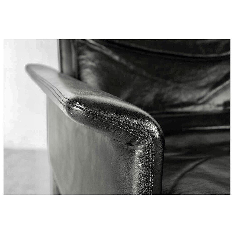 HANS OLSEN BLACK LEATHER DOWN CUSHIONS HIGH BACK LOUNGE CHAIR w/ FOOTSTOOL