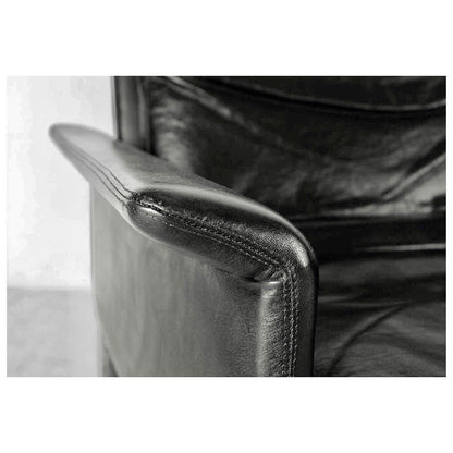HANS OLSEN BLACK LEATHER DOWN CUSHIONS HIGH BACK LOUNGE CHAIR w/ FOOTSTOOL