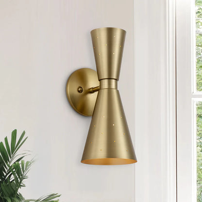 UP/DOWN DOUBLE CONE BOW TIE STYLE VINTAGE BRASS WALL SCONCE