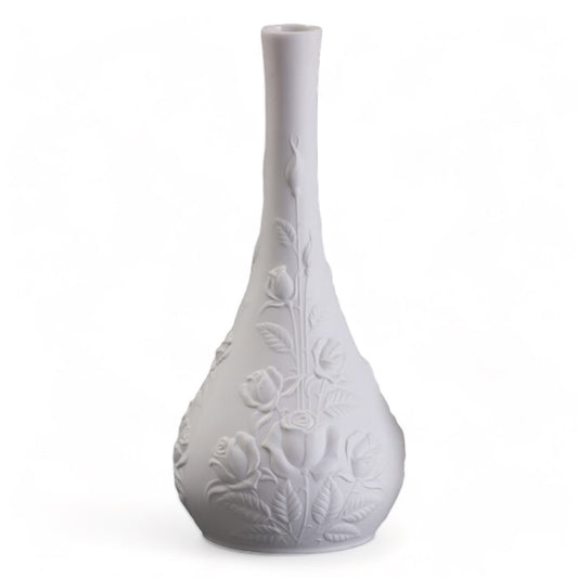 AK KAISER GERMANY MATTE BISQUE PORCELAIN CERAMIC VASE- ART NOUVEAU ROSE MOTIF