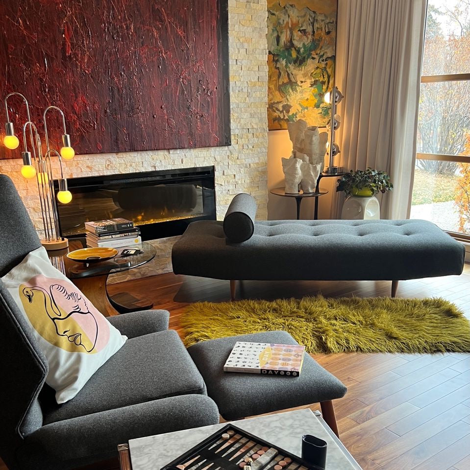 TUFTED CHAISE LOUNGE TUFTED SOFA DAYBED PROFESSIONALLY REUPHOLSTERED in MAHARAM WOOL