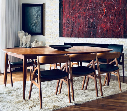 VERY RARE SOLID TEAK SET of 12 DINING CHAIRS by DYRLUND DENMARK PROFESSIONALLY REUPHOLSTERED