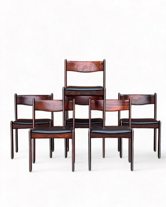 RARE SOLID BRAZILIAN ROSEWOOD SET of 6 DINING CHAIRS JOHANNES ANDERSEN for ULDUM MOBELFABRIK