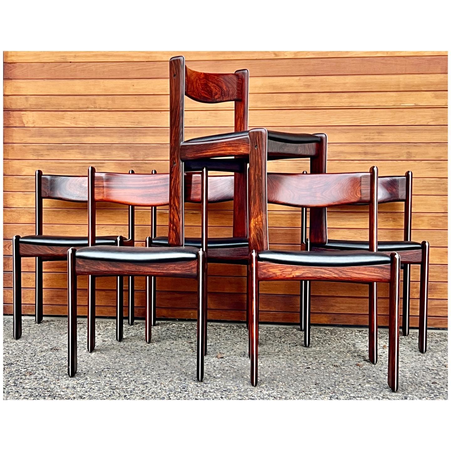 RARE SOLID BRAZILIAN ROSEWOOD SET of 6 DINING CHAIRS JOHANNES ANDERSEN for ULDUM MOBELFABRIK