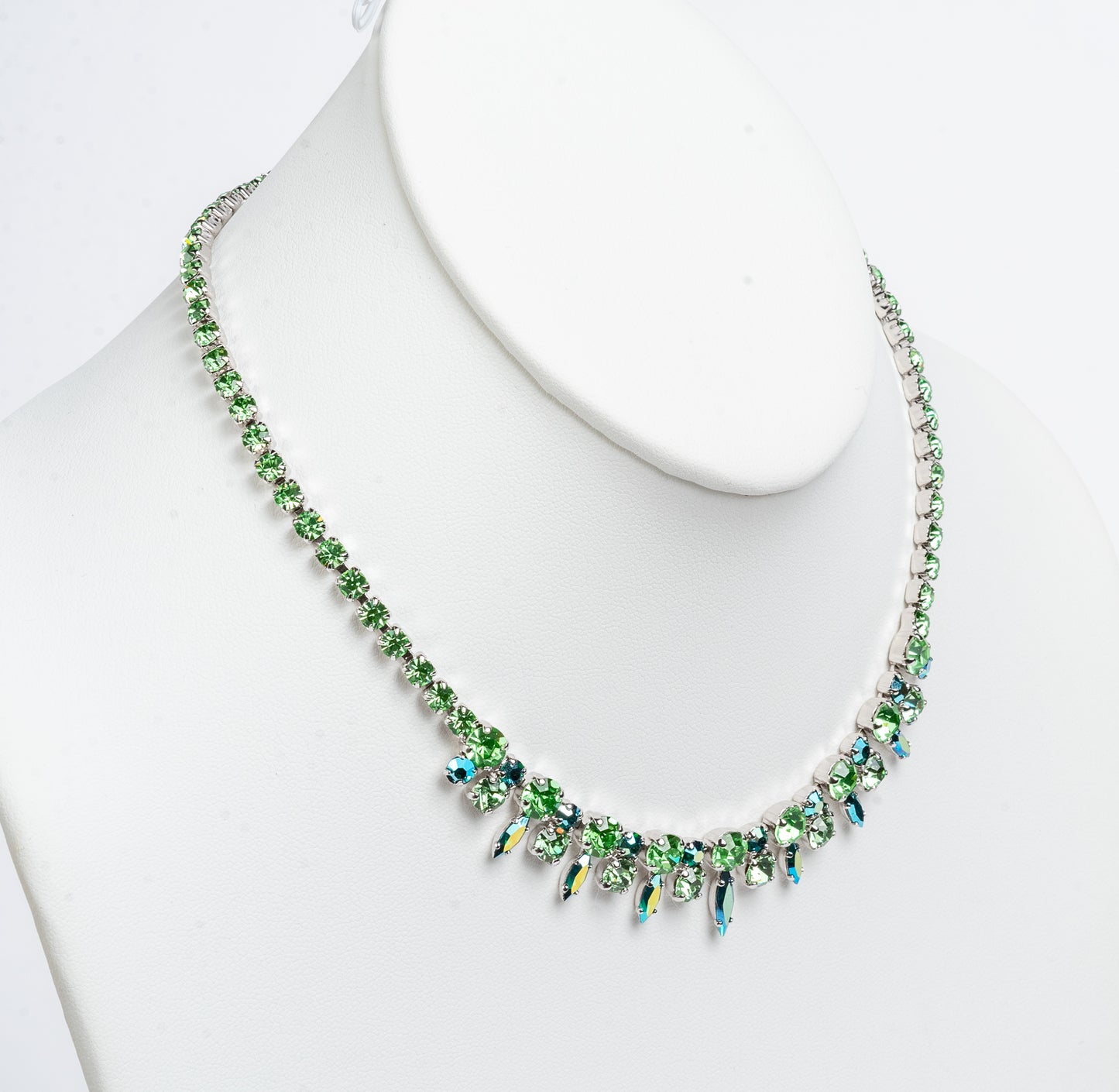 IDENTICAL SIGNED & UNSIGNED SHERMAN CLEAR & GREEN/BLUE SWAROVSKI CRYSTAL RHINESTONE NECKLACES