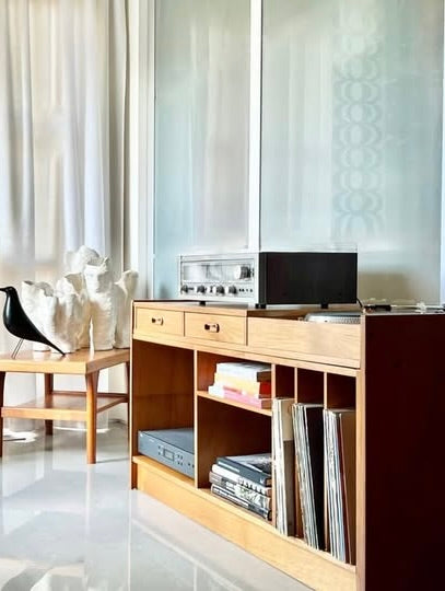TEAK 2 PIECE EXPANDABLE DESK OR STEREO, MEDIA STORAGE UNIT