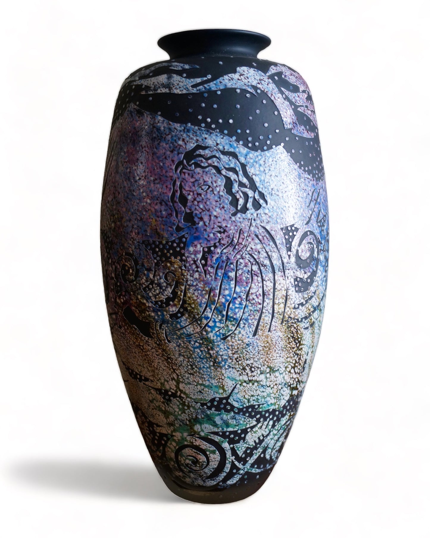 BIG THORN GLASS STUDIO OCEAN VASE by CANADIAN ARTIST JOHN KEPKIEWICZ
