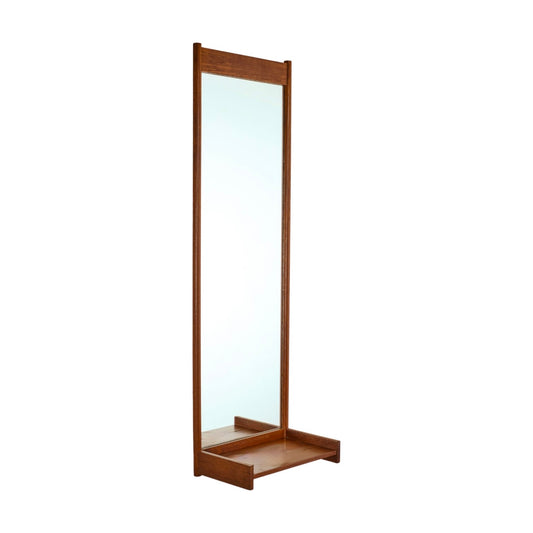 4 feet TALL TEAK FRAMED MID CENTURY MADE in SWEDEN ENTRYWAY MIRROR w/ handy SHELF