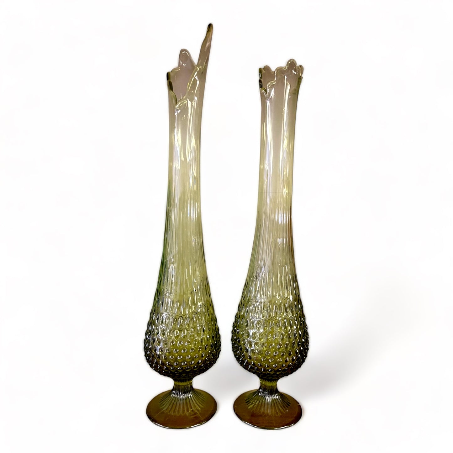 VINTAGE MCM FENTON GREEN HOBNAIL STRETCH SWUNG VASE #1