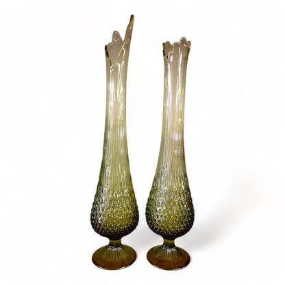 VINTAGE MCM FENTON GREEN HOBNAIL STRETCH SWUNG VASE #2