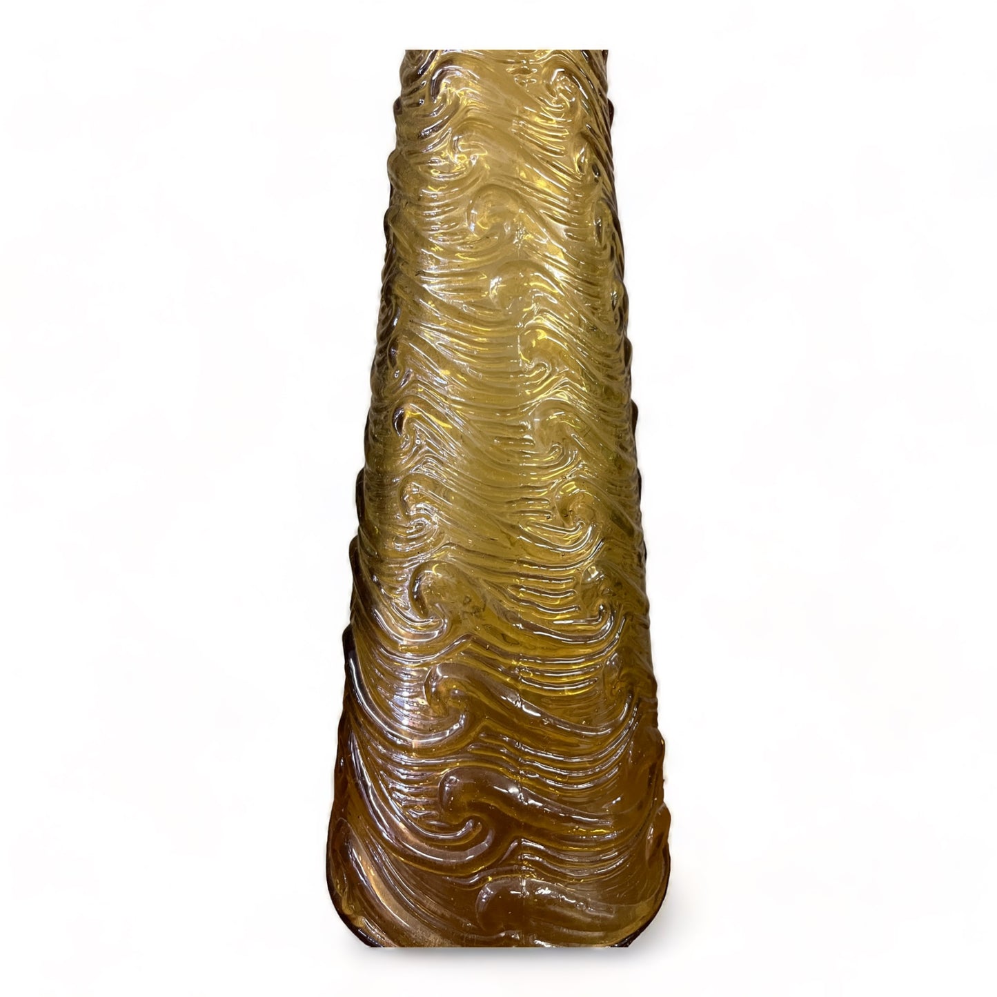 ITALIAN EMPOLI AMBER GLASS WAVES GENIE BOTTLE w/ STOPPER