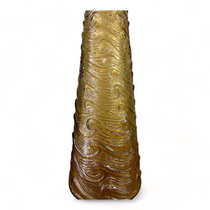 ITALIAN EMPOLI AMBER GLASS WAVES GENIE BOTTLE w/ STOPPER