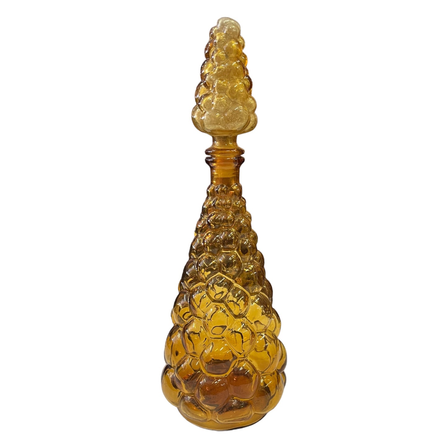 1970s ITALIAN EMPOLI AMBER GRAPE BUBBLE GENIE BOTTLE w/ STOPPER