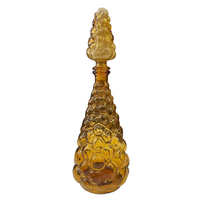 1970s ITALIAN EMPOLI AMBER GRAPE BUBBLE GENIE BOTTLE w/ STOPPER