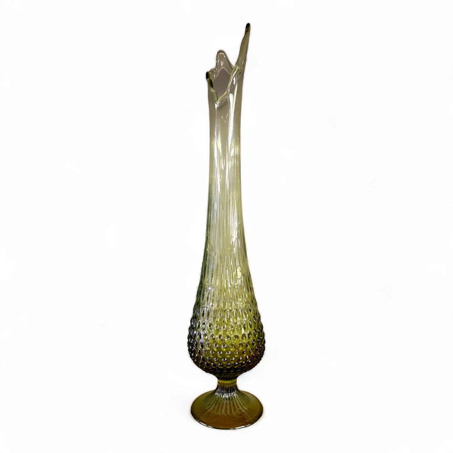 VINTAGE MCM FENTON GREEN HOBNAIL STRETCH SWUNG VASE #1