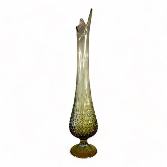 VINTAGE MCM FENTON GREEN HOBNAIL STRETCH SWUNG VASE #1