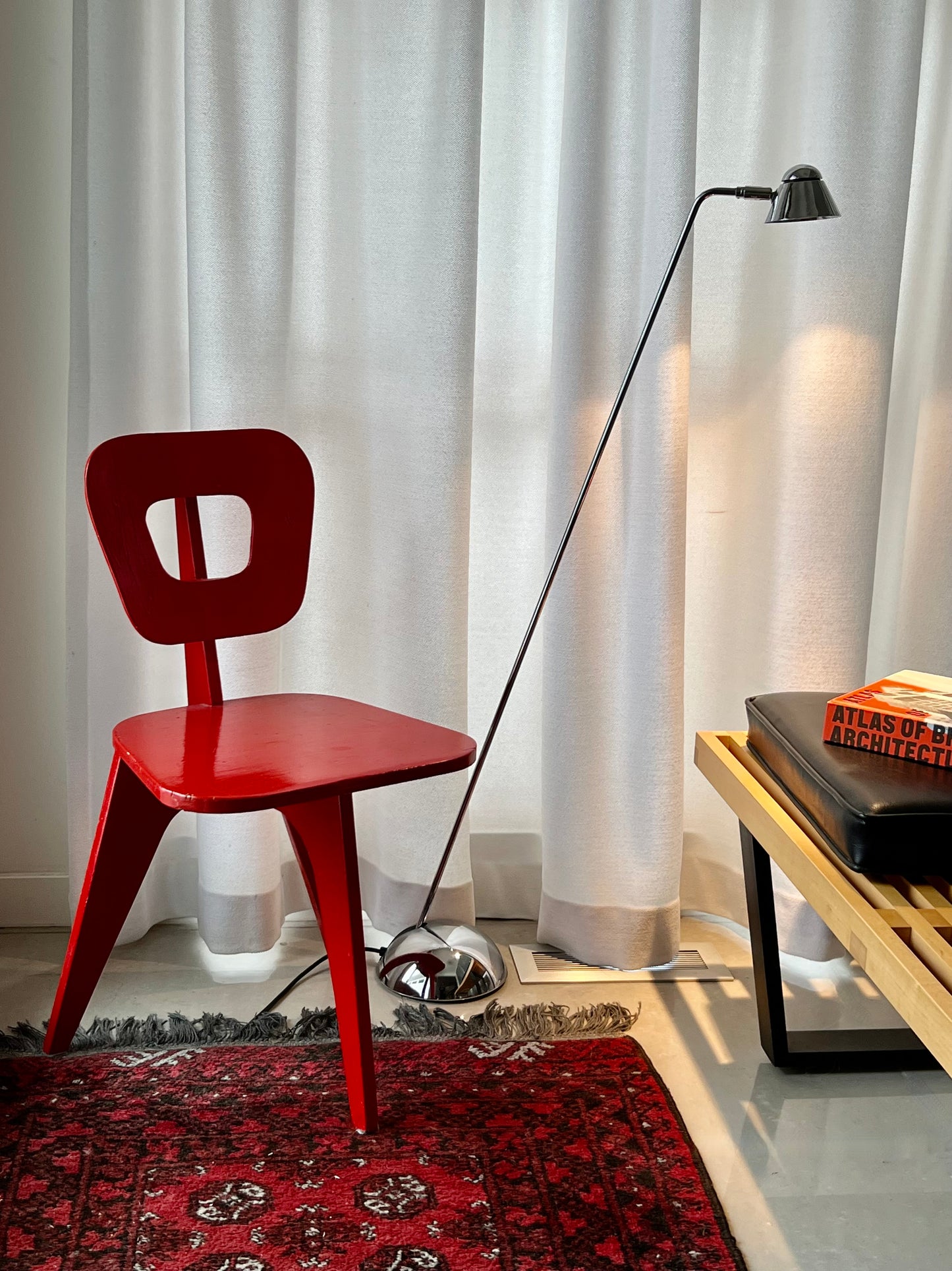 POSTMODERN DESIGNER CHROME ADJUSTABLE & DIRECT-ABLE READING/DIMMABLE/ FLOOR LAMP with a SMALL FOOTPRINT