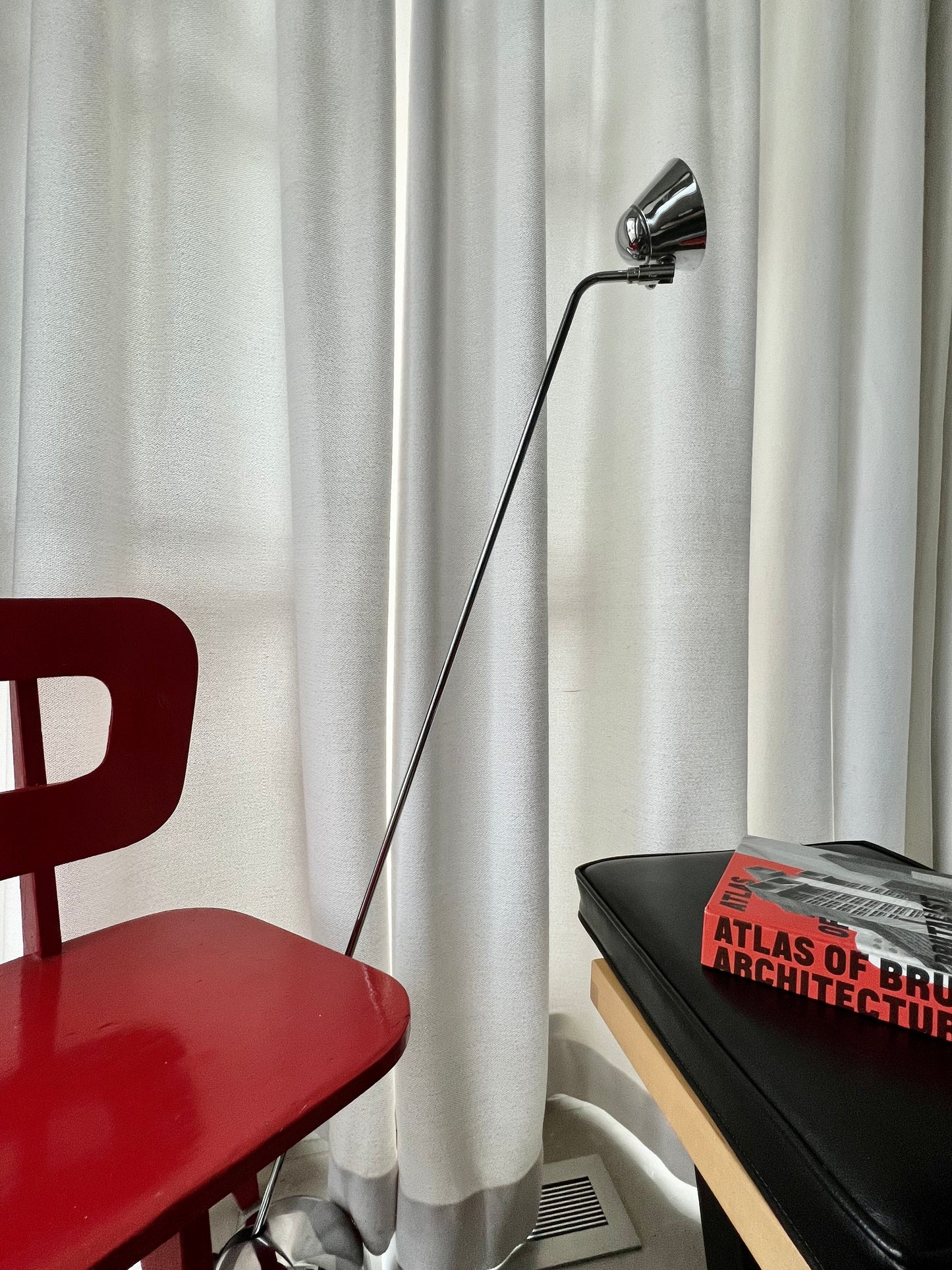POSTMODERN DESIGNER CHROME ADJUSTABLE & DIRECT-ABLE READING/DIMMABLE/ FLOOR LAMP with a SMALL FOOTPRINT