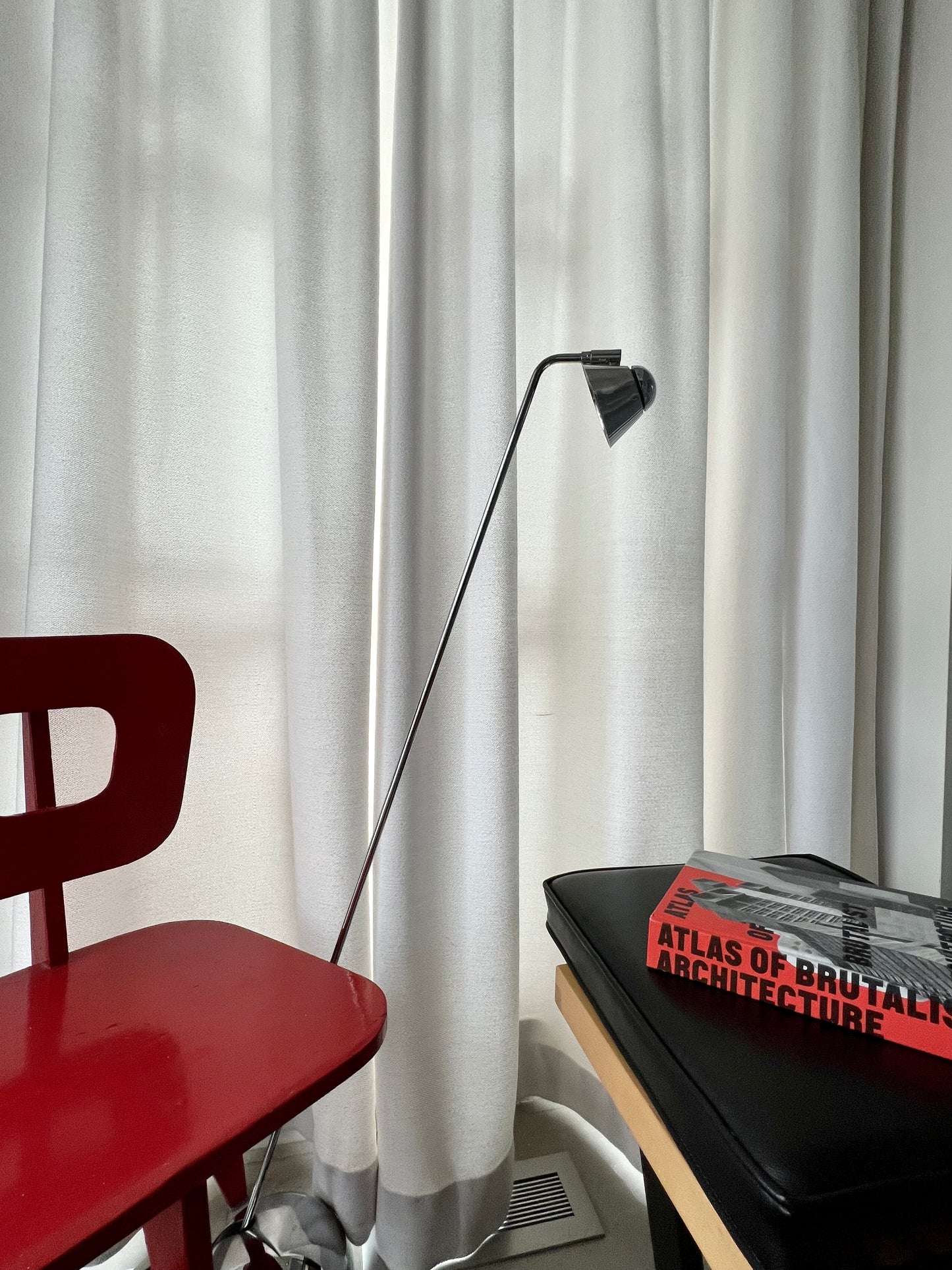 POSTMODERN DESIGNER CHROME ADJUSTABLE & DIRECT-ABLE READING/DIMMABLE/ FLOOR LAMP with a SMALL FOOTPRINT