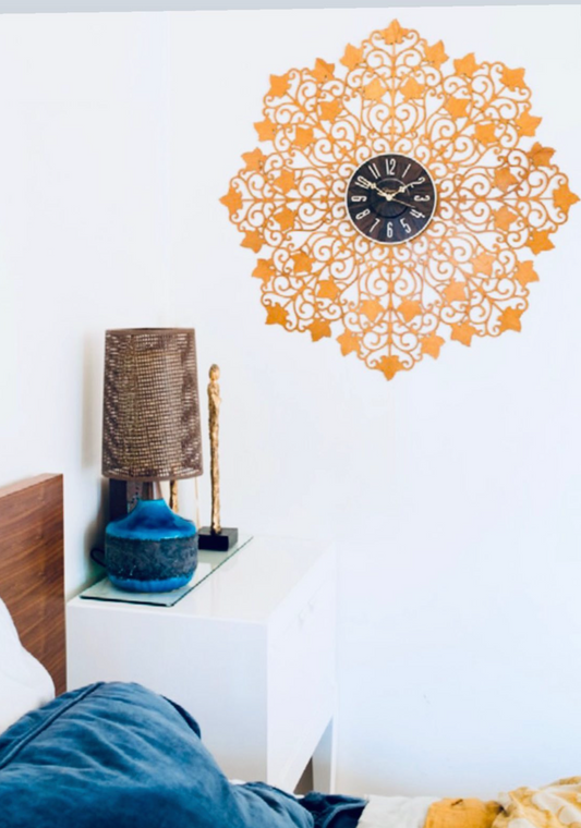 FANTASTIC MASSIVE STATEMENT 34" INGRAHAM WOOD TRELLIS STARBURST | SUNBURST WALL CLOCK