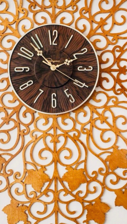 FANTASTIC MASSIVE STATEMENT 34" INGRAHAM WOOD TRELLIS STARBURST | SUNBURST WALL CLOCK