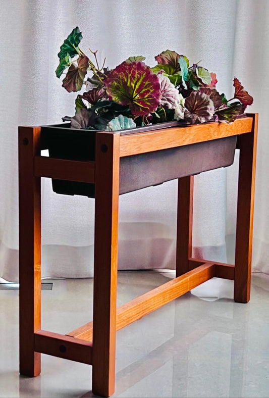 MID CENTURY MODERN SOLID TEAK PLANTER w/ WATERPROOF CONTAINER