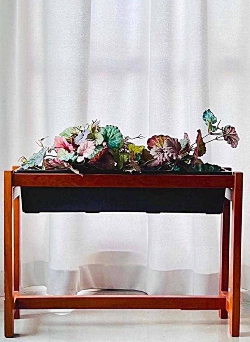 MID CENTURY MODERN SOLID TEAK PLANTER w/ WATERPROOF CONTAINER