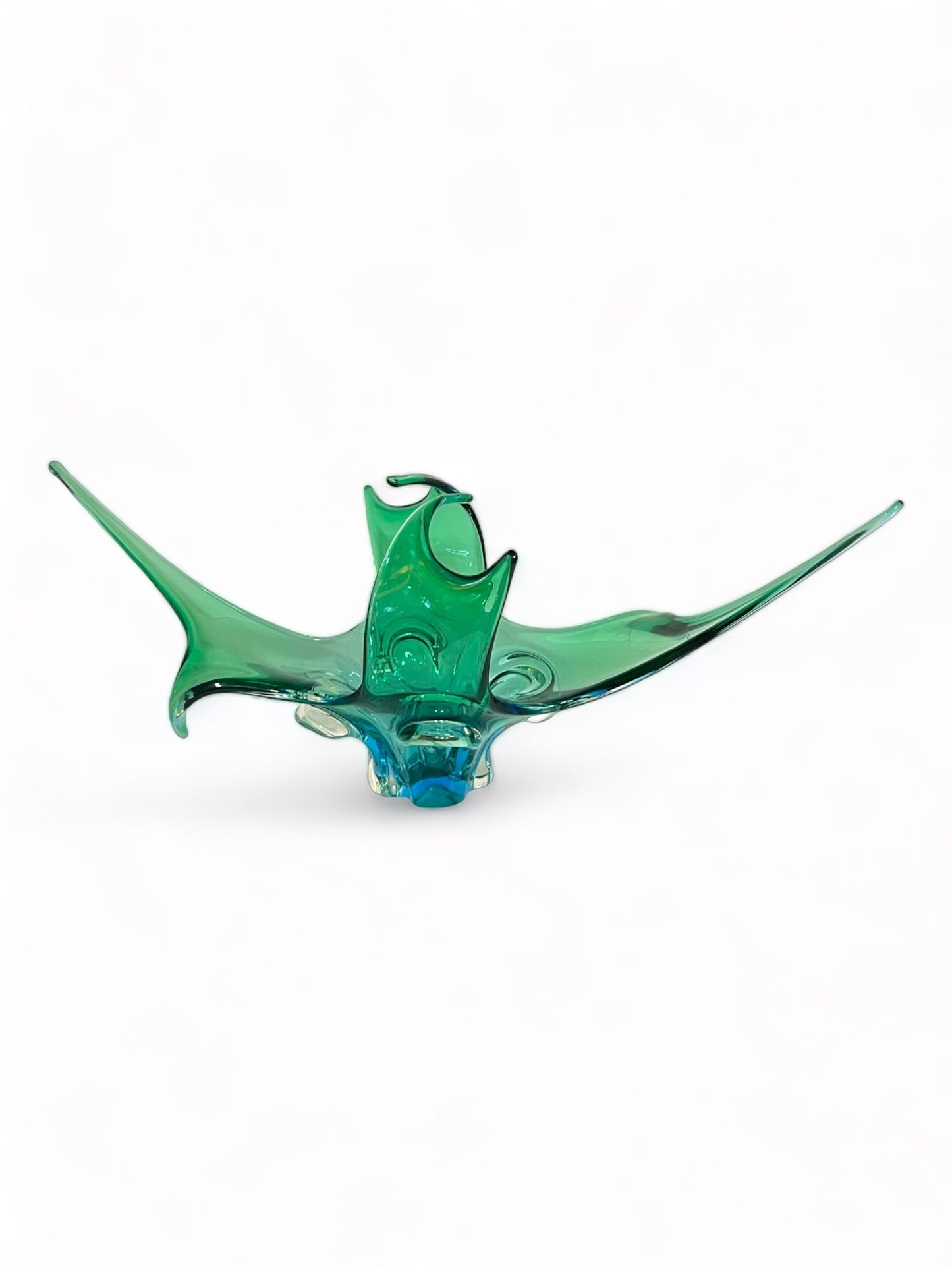 * desiger info and price GREEN BLUE 60s CANADIAN ART GLASS ANTLER STRETCH FREEFORM CENTERPIECE