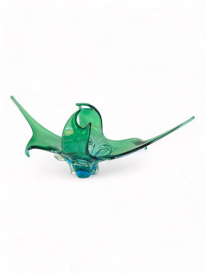 * desiger info and price GREEN BLUE 60s CANADIAN ART GLASS ANTLER STRETCH FREEFORM CENTERPIECE