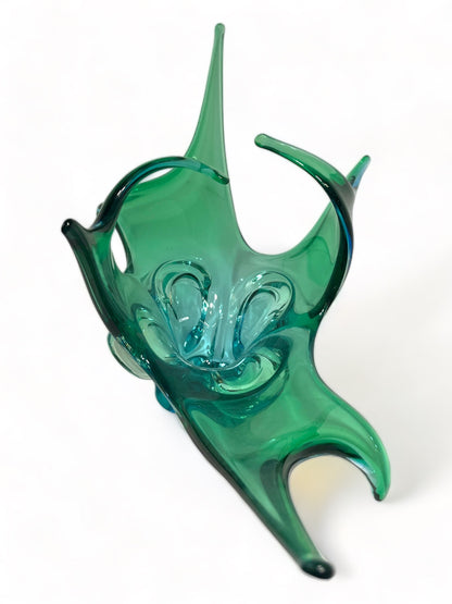 * desiger info and price GREEN BLUE 60s CANADIAN ART GLASS ANTLER STRETCH FREEFORM CENTERPIECE