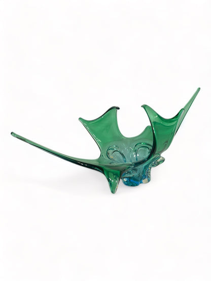 * desiger info and price GREEN BLUE 60s CANADIAN ART GLASS ANTLER STRETCH FREEFORM CENTERPIECE