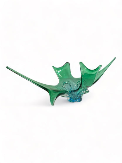 * desiger info and price GREEN BLUE 60s CANADIAN ART GLASS ANTLER STRETCH FREEFORM CENTERPIECE
