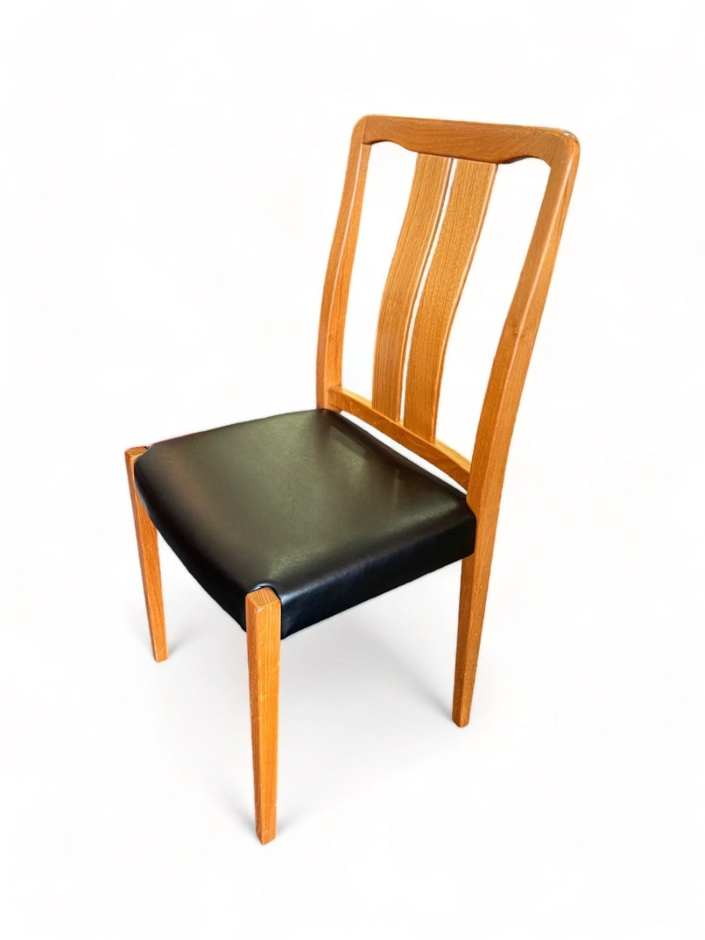 PAIR TALL CURVED BACK REUPHOLSTERED TEAK ACCENT or DINING CHAIRS- SET OF 2