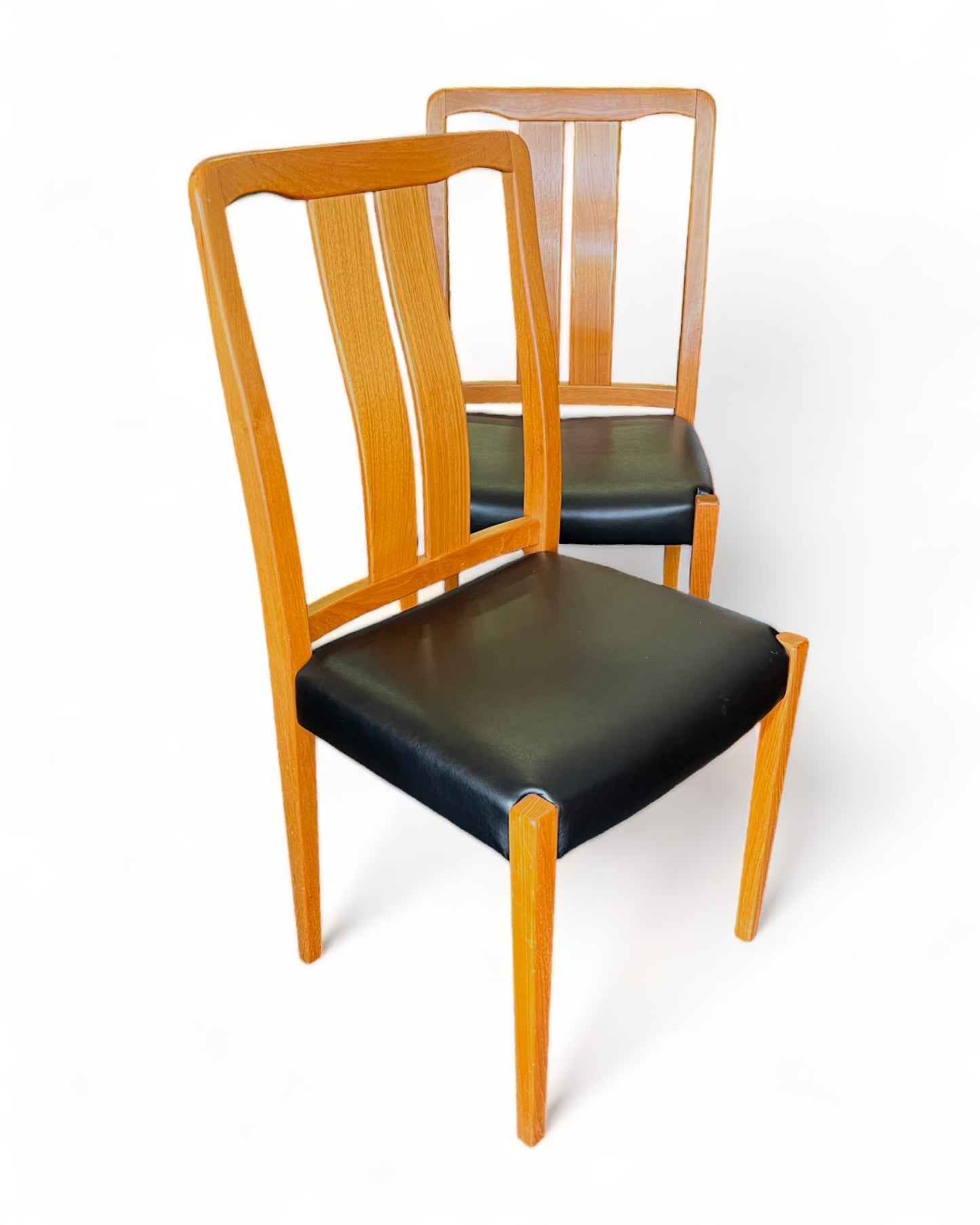 PAIR TALL CURVED BACK REUPHOLSTERED TEAK ACCENT or DINING CHAIRS- SET OF 2