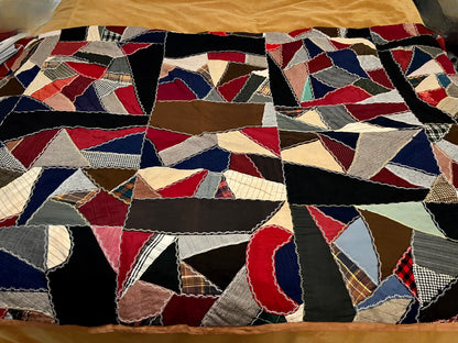 GORGEOUS HANDMADE WOOL SUITING or REPURPOSED CLOTHES AND MILITARY PA TCH /UNIFORMS MULTICOLOR CRAZY QUILT