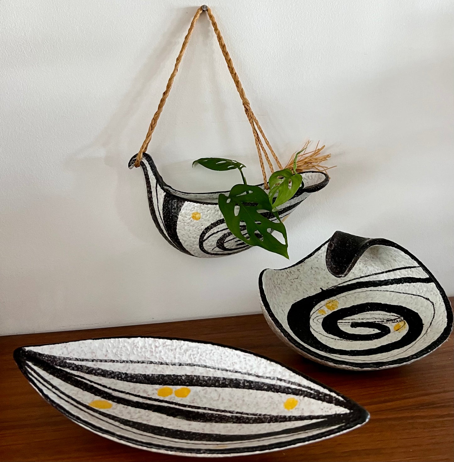 VINTAGE MID CENTURY WEST GERMAN RUSCHA 'DOMINO' CERAMIC DISH DECOR DESIGNED BY CILLI WÖRSDÖRFER FORM #417/2 1950s MODERNIST
