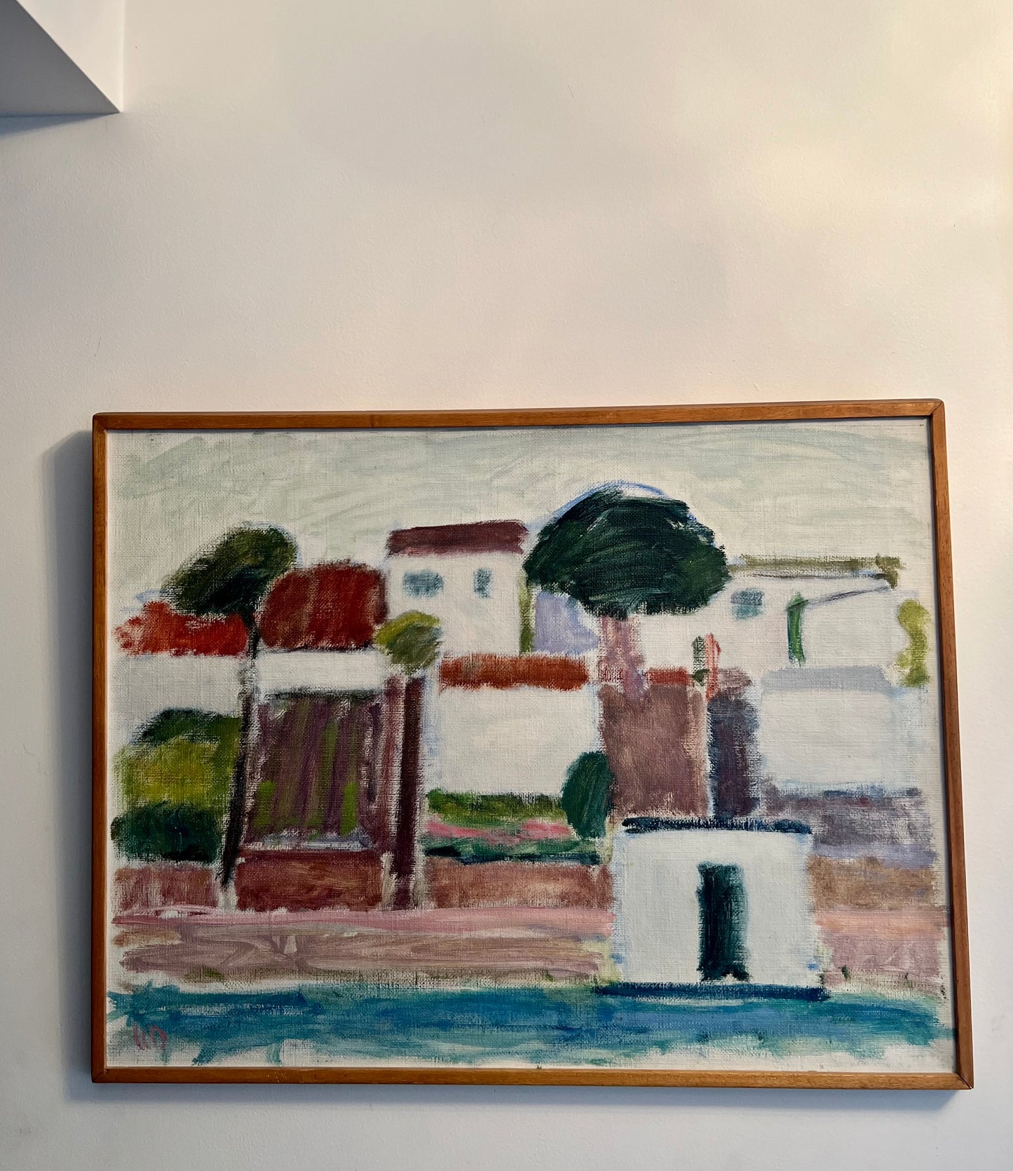 ORIGINAL SIGNED VINTAGE MID CENTURY MCM STUDIO ART PAINTING ON BOARD ATTRIBUTED SWEDEN