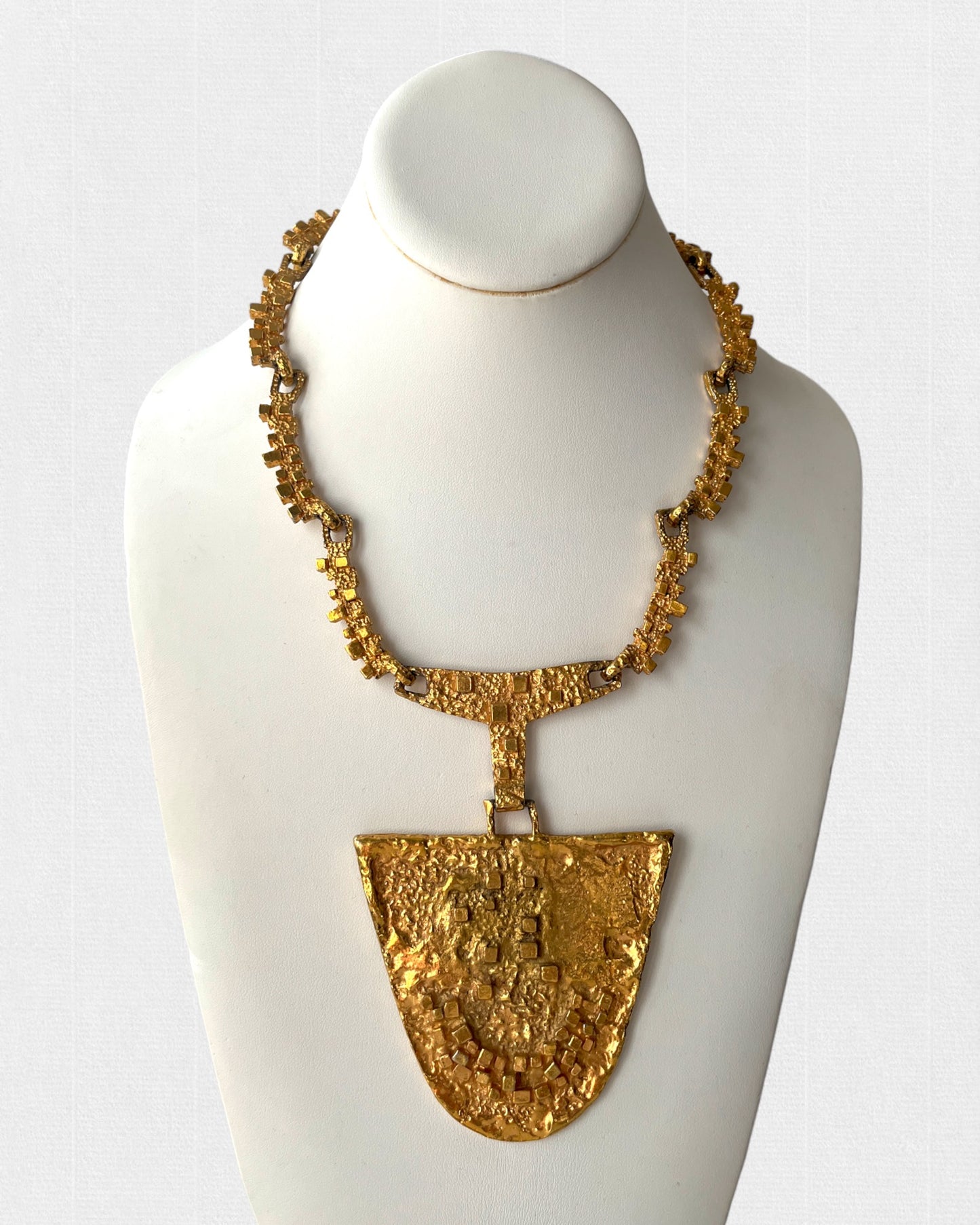 RARE & EPIC BRUTALIST GOLD PLATED PEWTER NECKLACE & BRACELET SET by MID CENTURY MODERN MONTREAL QUEBEC ARCHITECT/DESIGNER ROBERT LARIN