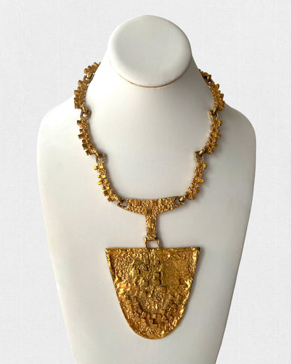 RARE & EPIC BRUTALIST GOLD PLATED PEWTER NECKLACE & BRACELET SET by MID CENTURY MODERN MONTREAL QUEBEC ARCHITECT/DESIGNER ROBERT LARIN