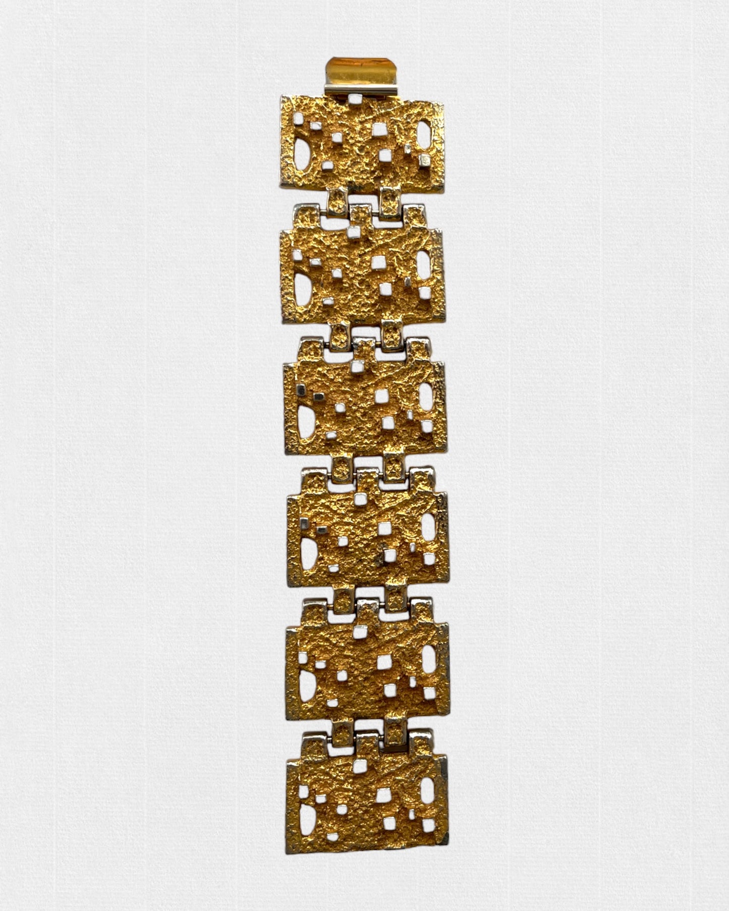 RARE & EPIC BRUTALIST GOLD PLATED PEWTER NECKLACE & BRACELET SET by MID CENTURY MODERN MONTREAL QUEBEC ARCHITECT/DESIGNER ROBERT LARIN