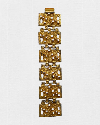 RARE & EPIC BRUTALIST GOLD PLATED PEWTER NECKLACE & BRACELET SET by MID CENTURY MODERN MONTREAL QUEBEC ARCHITECT/DESIGNER ROBERT LARIN